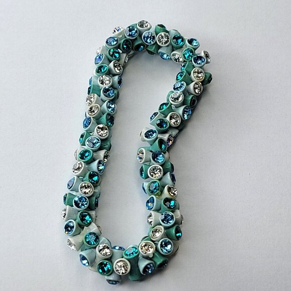 Turquoise Blue and White Rhinestone Stretch Bracelet - Picture 3 of 11